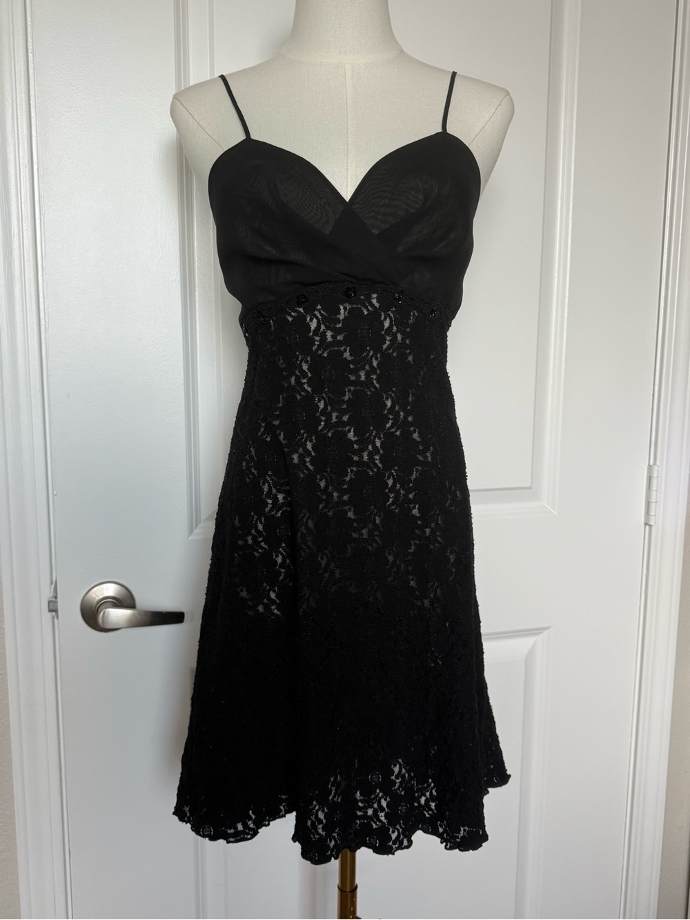 Romantic Moods Vintage Black Sheer Lace Slip Mini Dress Beaded under Bust Size L